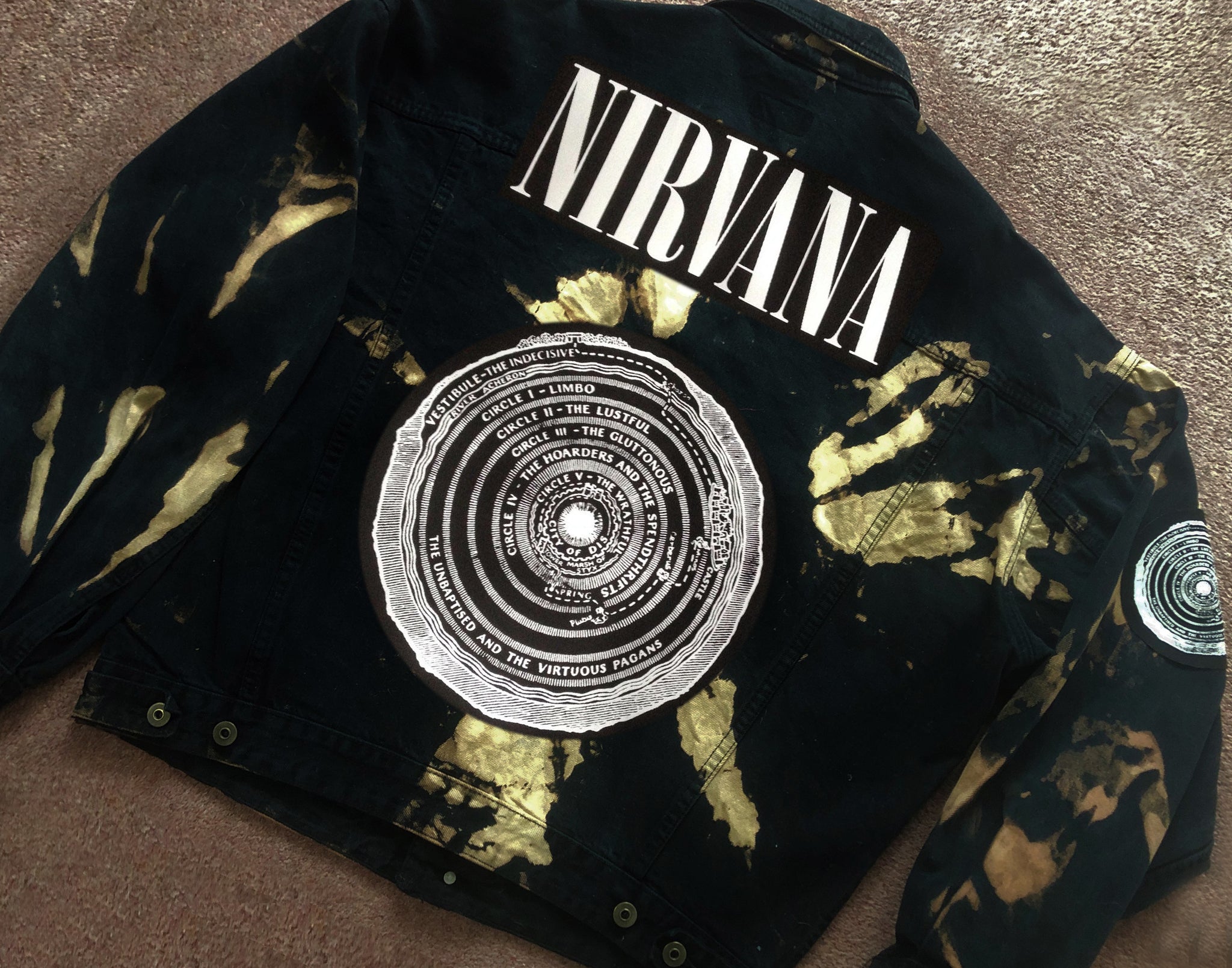 Nirvana Black 'n' Bleach Denim Patch Jacket Vestibule Circles Hell