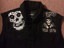 Load image into Gallery viewer, Misfits Fiend Club For Life Crimson Ghost Black Denim Vest Cut-Off Battle Jacket Horror Punk
