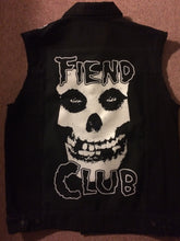 Load image into Gallery viewer, Misfits Fiend Club For Life Crimson Ghost Black Denim Vest Cut-Off Battle Jacket Horror Punk
