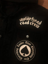 Load image into Gallery viewer, Motörhead Road Crew Distressed Slashed Hooded Denim Jacket Ace Of Spades

