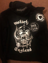 Load image into Gallery viewer, Motörhead Road Crew Distressed Slashed Hooded Denim Jacket Ace Of Spades
