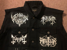 Load image into Gallery viewer, Black Metal Battle Jacket Cut-Off Denim Vest Bathory Hordes Rocker +10 Marduk Mayhem Emperor

