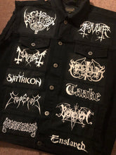 Load image into Gallery viewer, Black Metal Battle Jacket Cut-Off Denim Vest Satanic Warmaster Gorgoroth Archgoat Enslaved Mayhem
