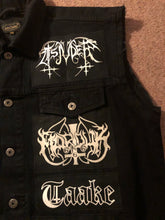 Load image into Gallery viewer, Black Metal Battle Jacket Cut-Off Denim Vest Bathory Hordes Rocker +10 Marduk Mayhem Emperor
