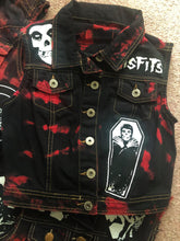 Load image into Gallery viewer, Blood Red Tie-Bleach Patch Battle Jacket Cut-Off Denim
