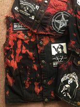 Load image into Gallery viewer, Blood Red Tie-Bleach Patch Battle Jacket Cut-Off Denim
