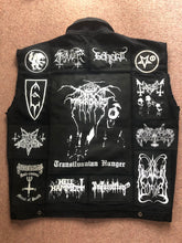 Load image into Gallery viewer, Black Metal Battle Jacket Cut-Off Denim Vest Darkthrone Marduk Mayhem Emperor Dimmu Borgir
