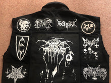 Load image into Gallery viewer, Black Metal Battle Jacket Cut-Off Denim Vest Darkthrone Marduk Mayhem Emperor Dimmu Borgir
