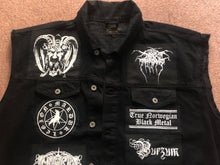 Load image into Gallery viewer, Black Metal Battle Jacket Cut-Off Denim Vest Darkthrone Marduk Mayhem Emperor Dimmu Borgir
