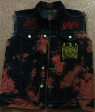 Load image into Gallery viewer, Slayer Raining Blood Red Tie-Bleach Patch Battle Jacket Cut-Off Denim
