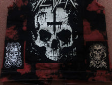 Load image into Gallery viewer, Slayer Raining Blood Red Tie-Bleach Patch Battle Jacket Cut-Off Denim
