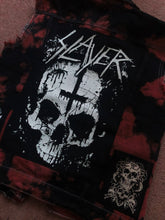 Load image into Gallery viewer, Slayer Raining Blood Red Tie-Bleach Patch Battle Jacket Cut-Off Denim

