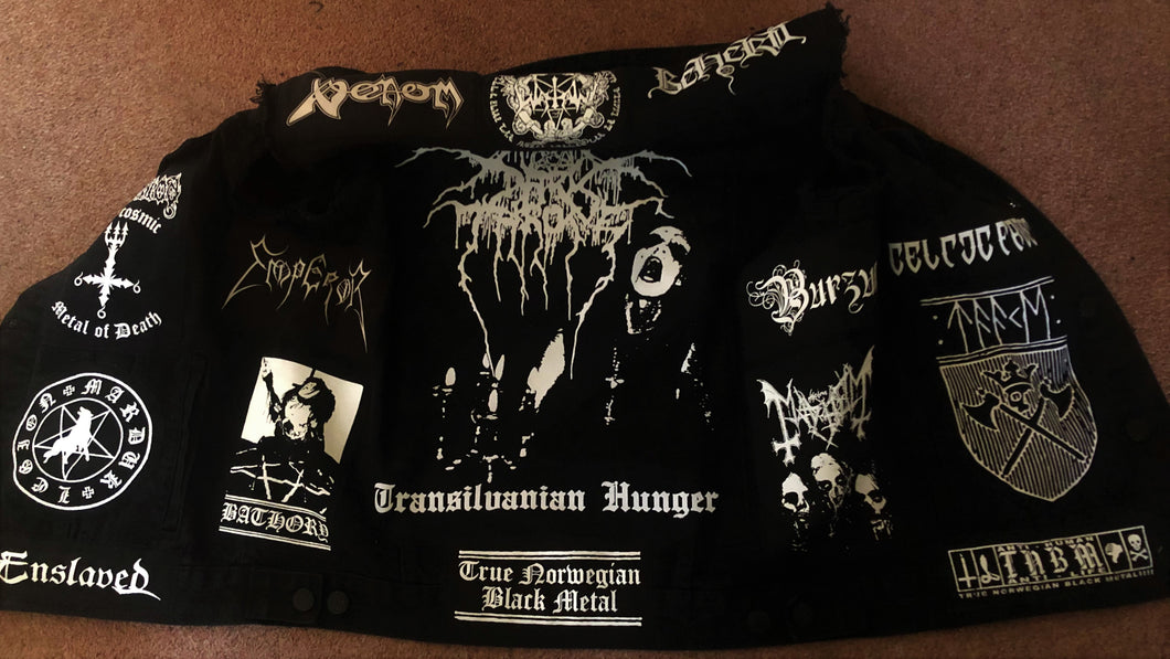 Black Metal Battle Jacket Cut-Off Denim Vest Darkthrone Bathory Marduk Mayhem Venom