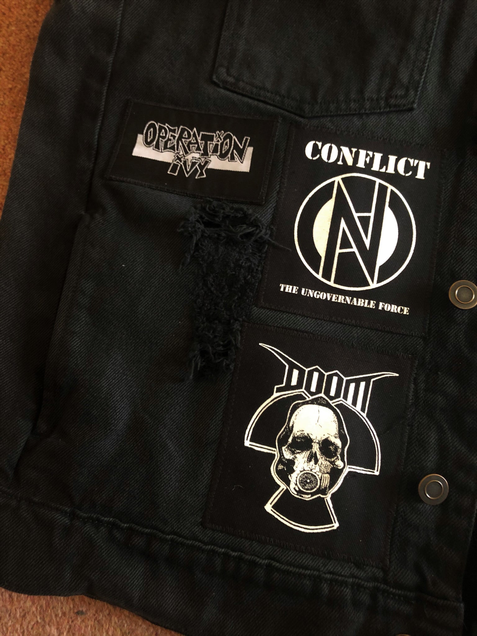 Rancid Punx Hooligans Punk Rock Denim Cut-Off Hooded Battle Jacket