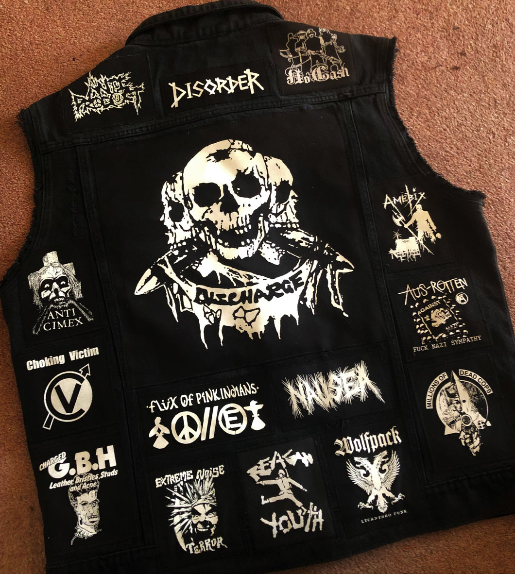 Crust Punk Anarchopunk Battle Jacket Cut-Off Denim Vest Crass Doom Discharge Amebix