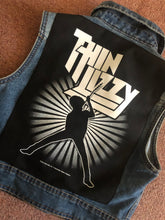 Load image into Gallery viewer, Thin Lizzy Black Rose Womens&#39; Denim Cut-Off Waistcoat Phil Lynott Silouette
