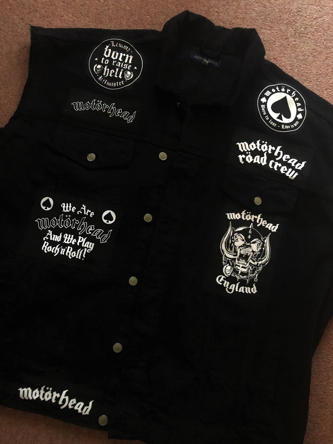 Motörhead Road Crew Denim Vest Cut-Off Battle Jacket Born To Lose Live To Win Ace Of Spades