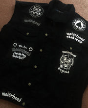 Load image into Gallery viewer, Motörhead Road Crew Denim Vest Cut-Off Battle Jacket Born To Lose Live To Win Ace Of Spades
