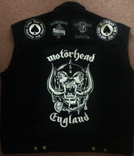 Load image into Gallery viewer, Motörhead Road Crew Denim Vest Cut-Off Battle Jacket Born To Lose Live To Win Ace Of Spades
