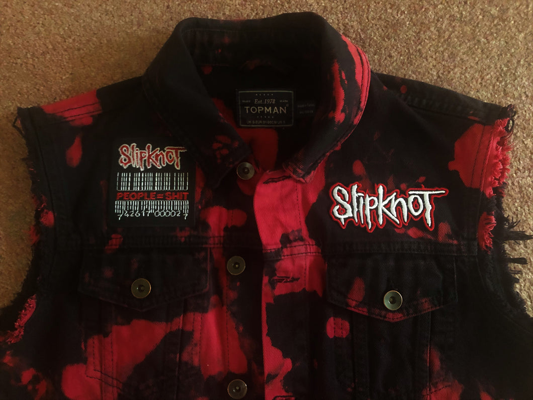Slipknot Barcode Maggot Crest Blood Tie-Dye Edition Cut-Off Denim Jacket