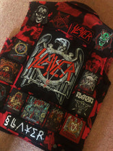 Load image into Gallery viewer, Slayer Reign In Blood Red Tie-Bleach Patch Battle Jacket Cut-Off Denim 2XL+
