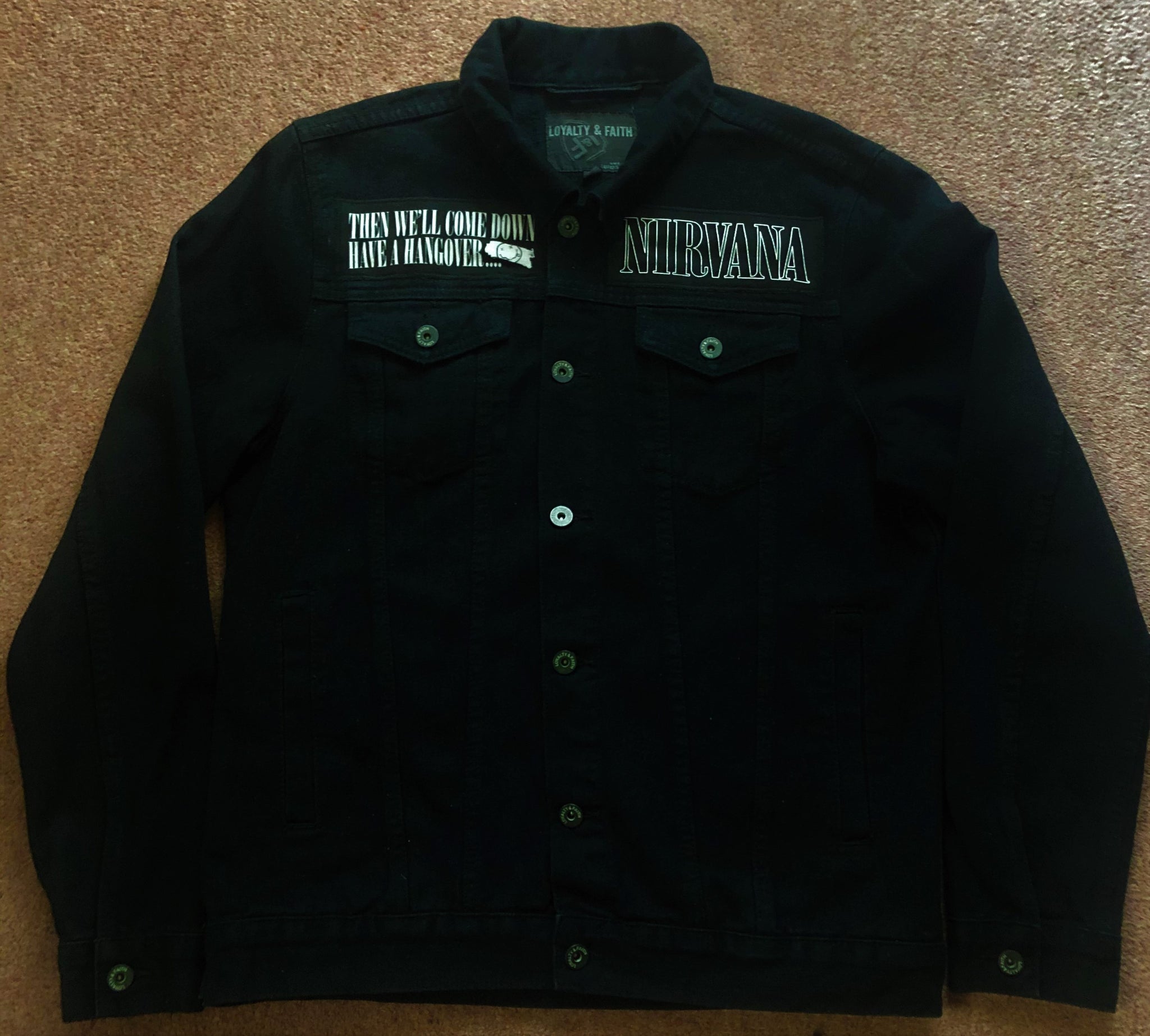 Nirvana In Utero Black Denim Battle Jacket Dumb Smiley