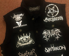 Load image into Gallery viewer, Black Metal Battle Jacket Cut-Off Denim Vest Darkthrone Baphomet True Norwegian
