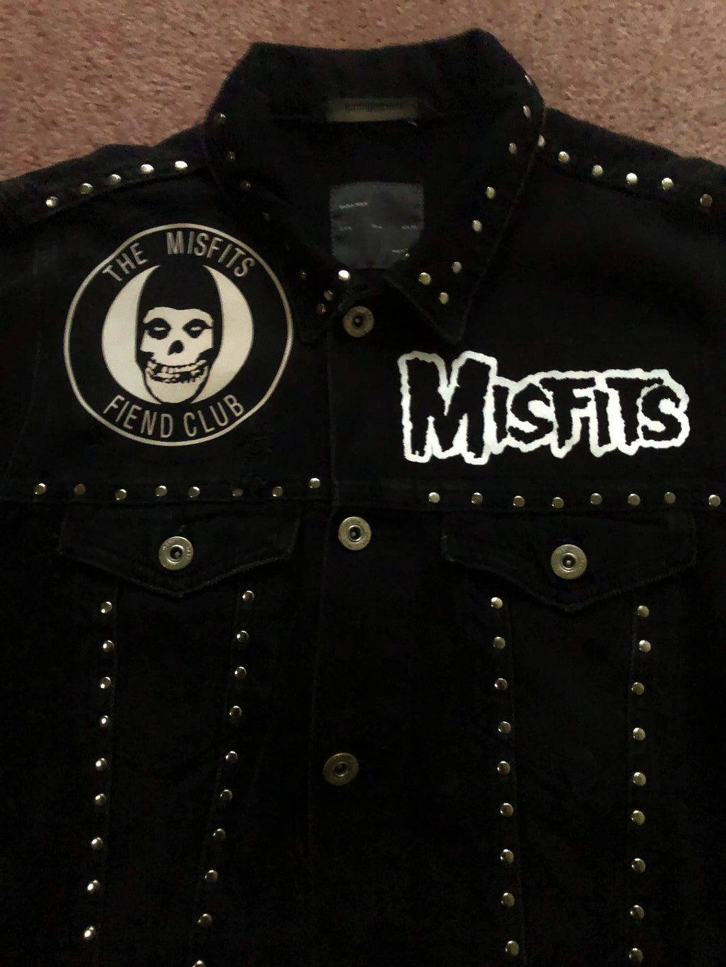 Misfits Fiend Club Studded Black Denim Horror Punk Jacket Crimson Ghost Skull