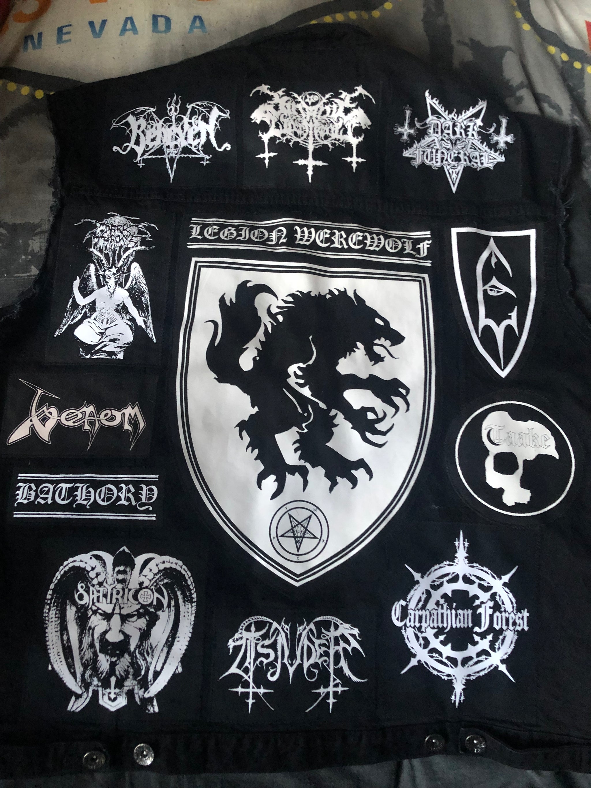 Black Metal Battle Jacket Cut-Off Denim Vest Satanic Warmaster