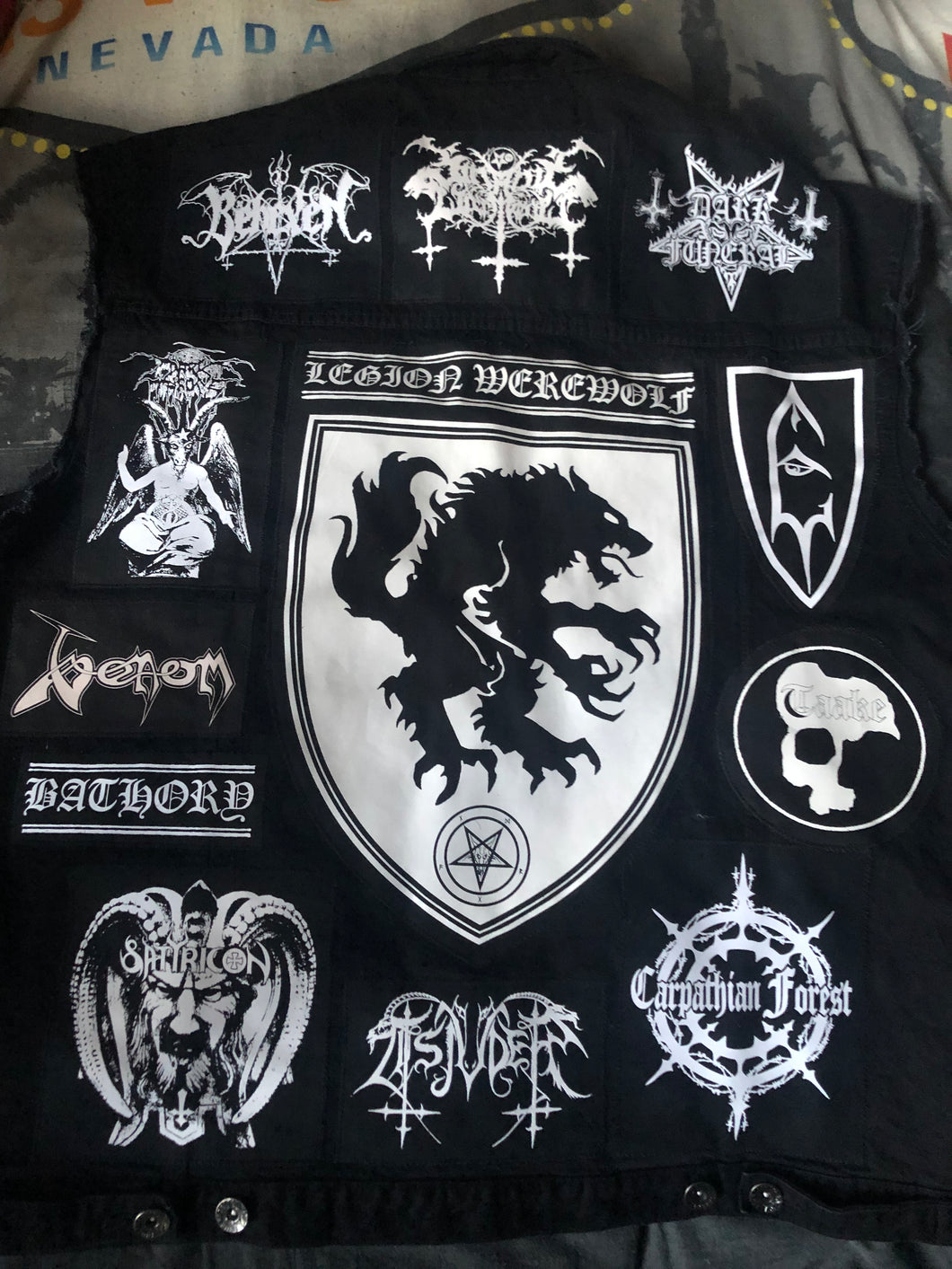 Black Metal Battle Jacket Cut-Off Denim Vest Satanic Warmaster Legion Werewolf