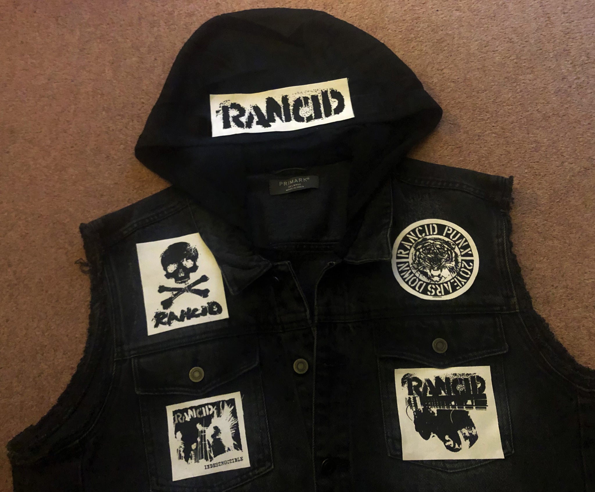 Rancid Punx Hooligans Punk Rock Denim Cut-Off Hooded Battle Jacket