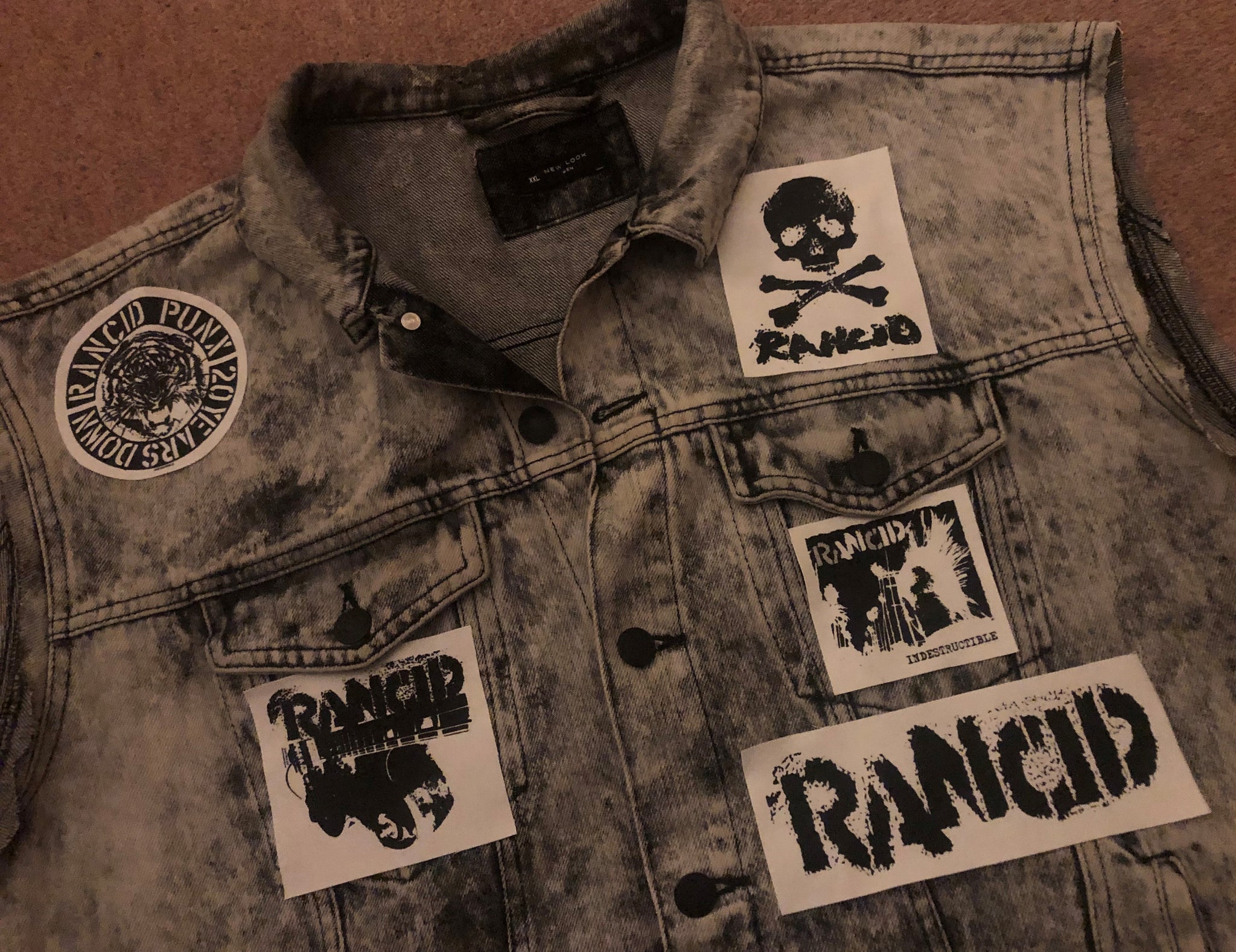 Rancid Punx Hooligans Punk Rock Denim Cut-Off Hooded Battle Jacket