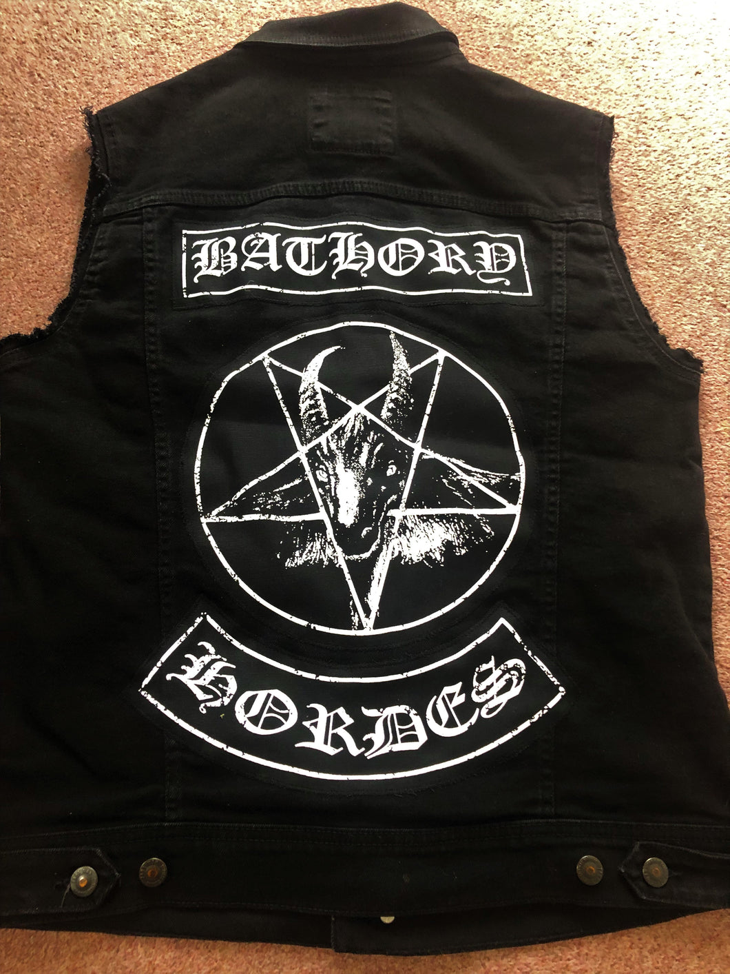Bathory Hordes Rocker Patch Battle Jacket Cut-Off Denim Black Metal Quorthon Pentagram