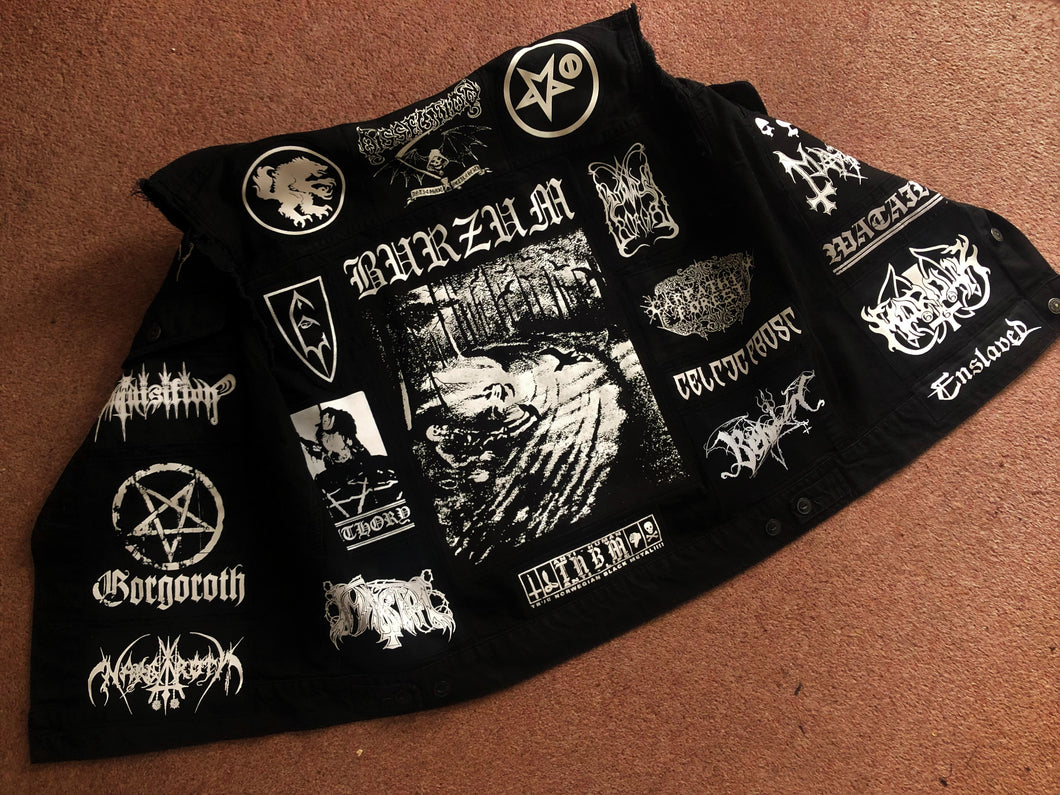 Burzum Hvis Lyset Tar Oss True Norwegian Black Metal Battle Jacket Cut-Off Denim Vest