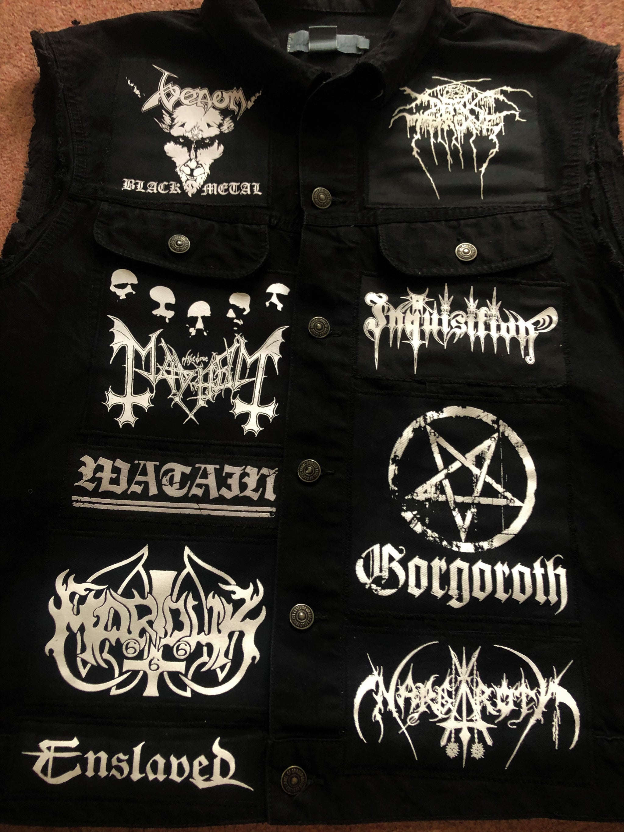Black Metal Battle Jacket Cut-Off Denim Vest Burzum Black Metal Battle Jacket Cut-Off Denim Vest Burzum