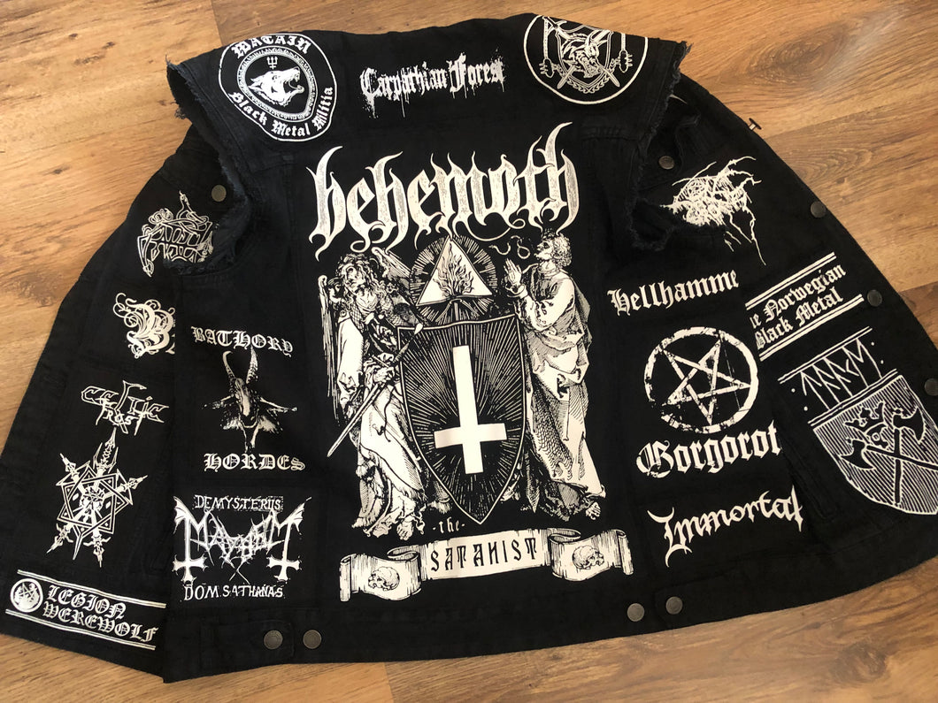 Black Metal Battle Jacket Cut-Off Denim Vest Watain Satanic Warmaster Hellhammer