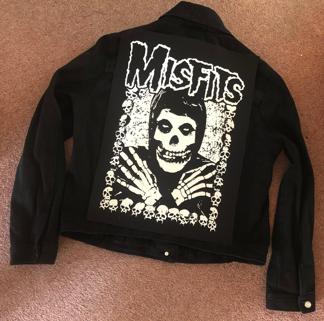Misfits Crossed Arms Skeletal Hands Crimson Ghost Horror Business Black Denim Punk Girl Jacket
