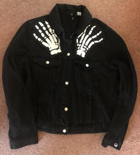 Load image into Gallery viewer, Misfits Crossed Arms Skeletal Hands Crimson Ghost Horror Business Black Denim Punk Girl Jacket
