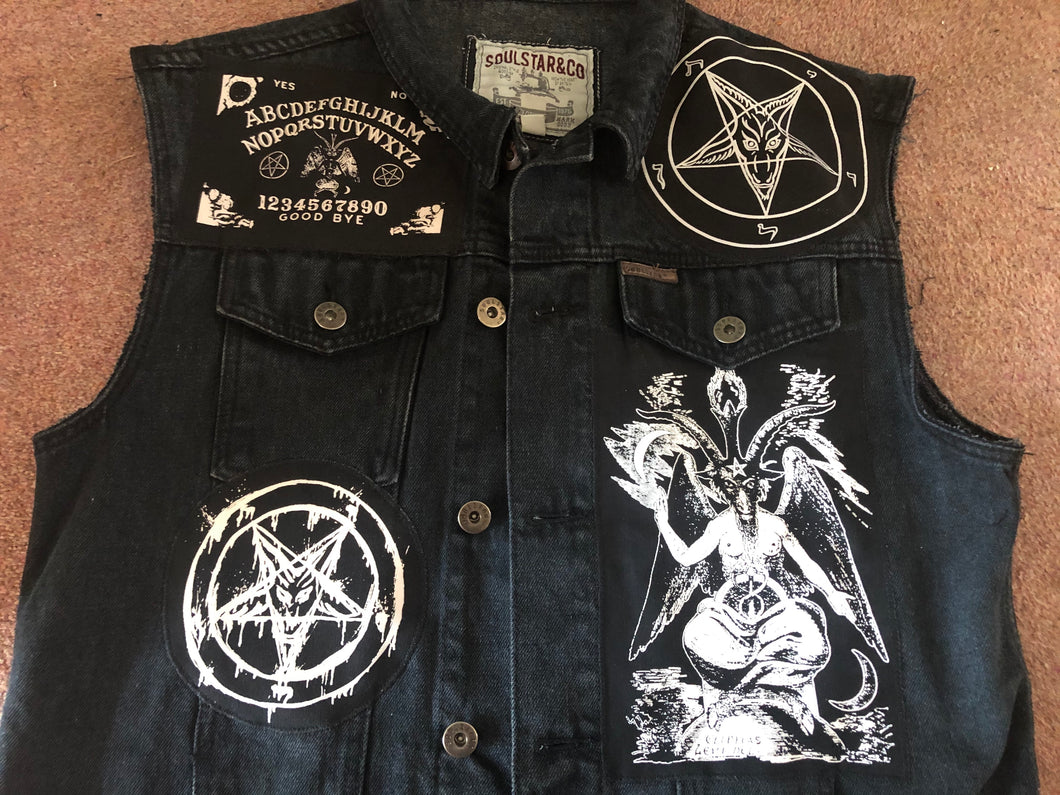 The Satanic Jacket: Hack Off Your Sleeves For Satan! Black Denim Cut-Off Battle Jacket