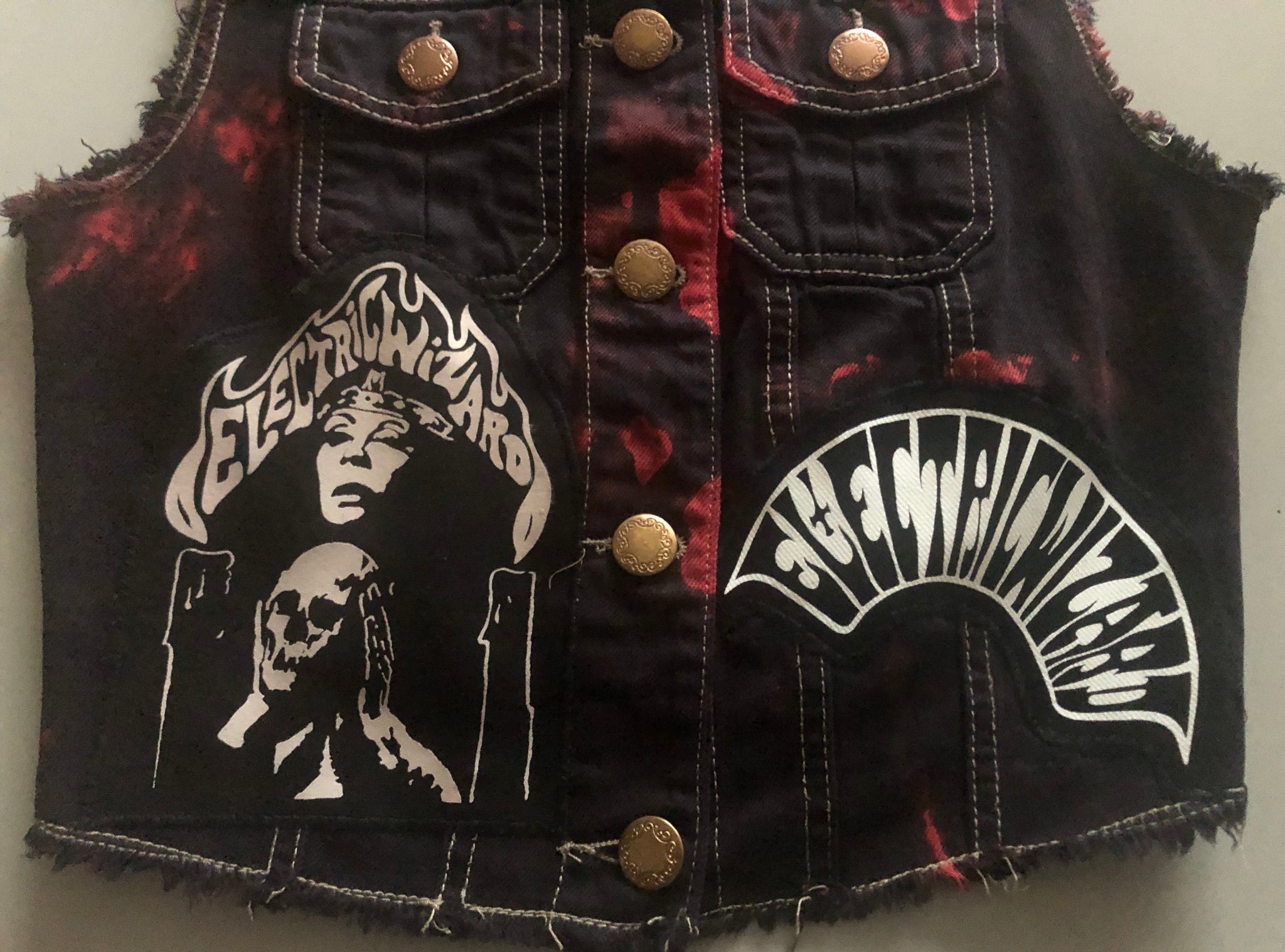 AC:DC Girls Black 'n Red Tie-Bleach Denim Cut-Off Jacket For Those About To  Rock