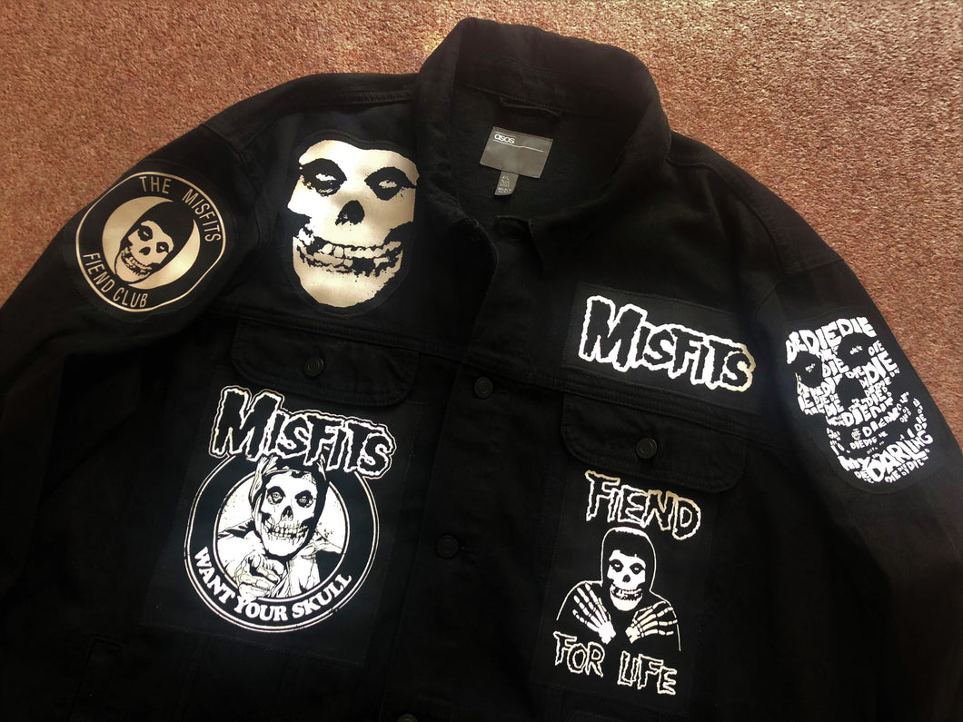 Misfits Fiend Club For Life Crimson Ghost Black Denim Battle Jacket Horror Punk