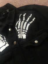 Load image into Gallery viewer, Misfits Crossed Arms Skeletal Hands Crimson Ghost Horror Business Black Denim Punk Girl Jacket
