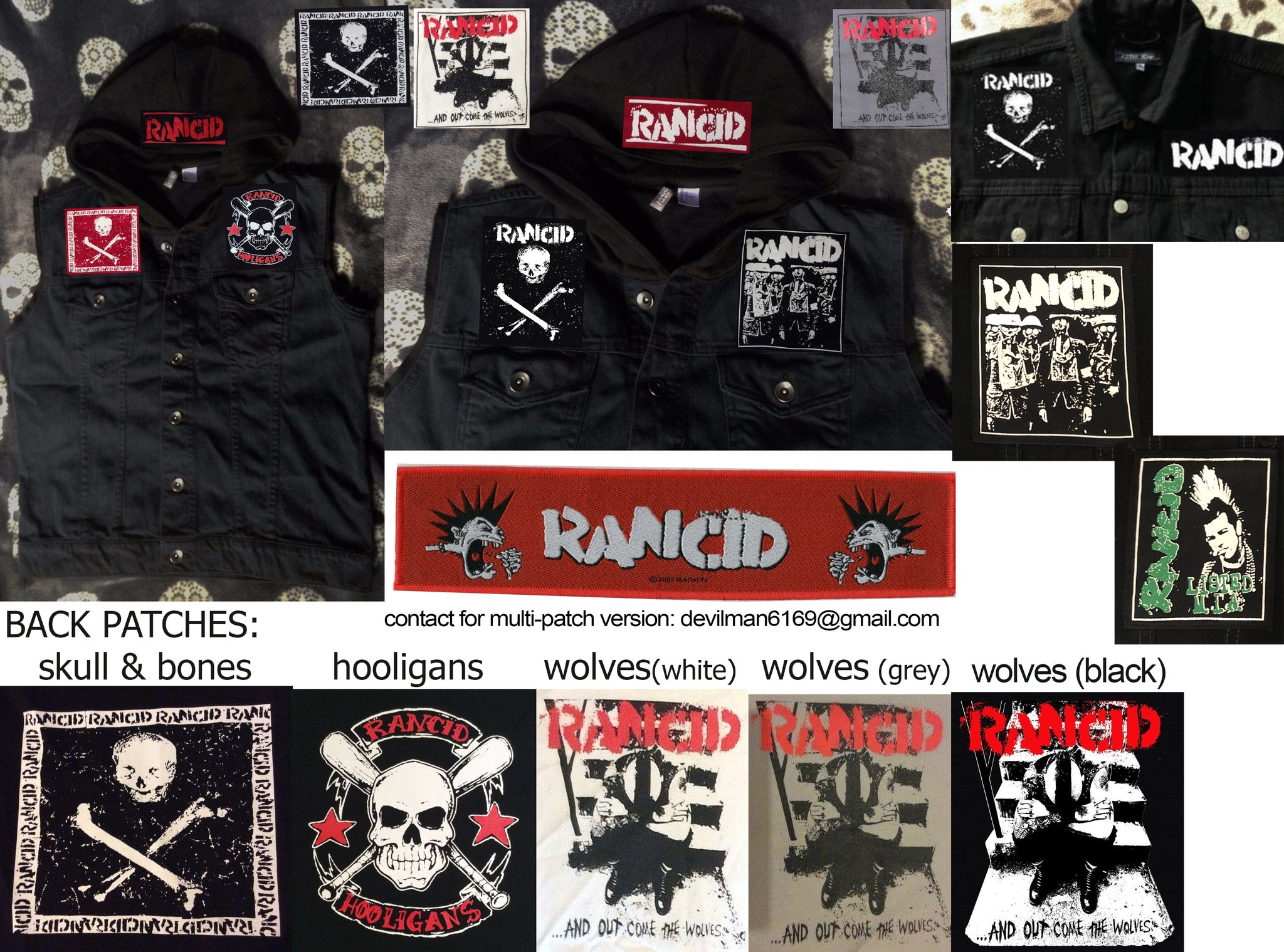 Rancid Punx Hooligans Punk Rock Denim Cut-Off Hooded Battle Jacket