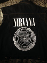 Load image into Gallery viewer, Nirvana Vestibule Black Denim Vest Cut-Off Battle Jacket Negative Creep Bleach
