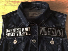 Load image into Gallery viewer, Nirvana Vestibule Black Denim Vest Cut-Off Battle Jacket Negative Creep Bleach
