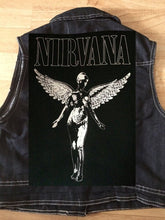 Load image into Gallery viewer, Nirvana Vestibule Black Denim Vest Cut-Off Battle Jacket Negative Creep Bleach
