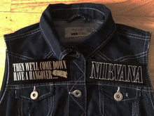 Load image into Gallery viewer, Nirvana Vestibule Black Denim Vest Cut-Off Battle Jacket Negative Creep Bleach
